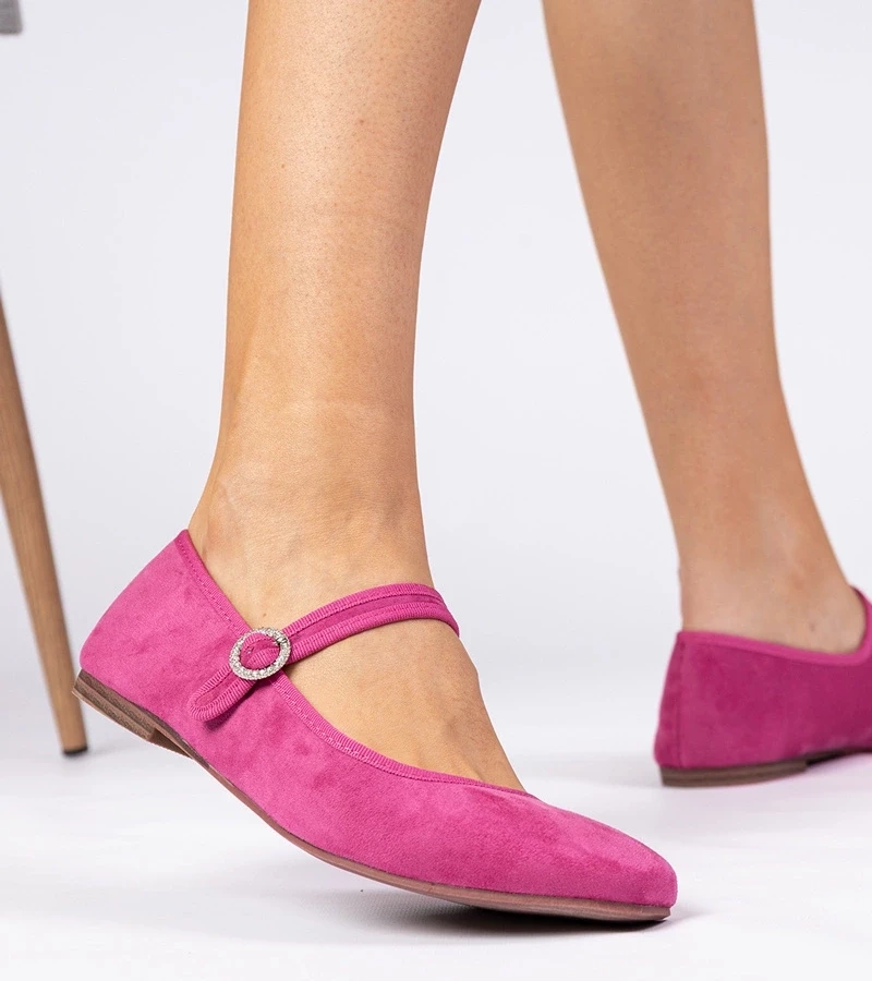 marka niezdefiniowana Pink faux-suede ballet flats with rhinestones Marcelina