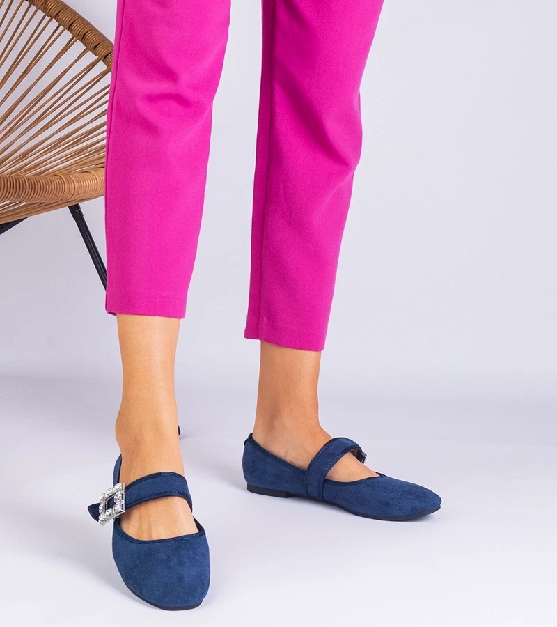 marka niezdefiniowana Navy blue ballet flats adorned with a crystal buckle Demetra