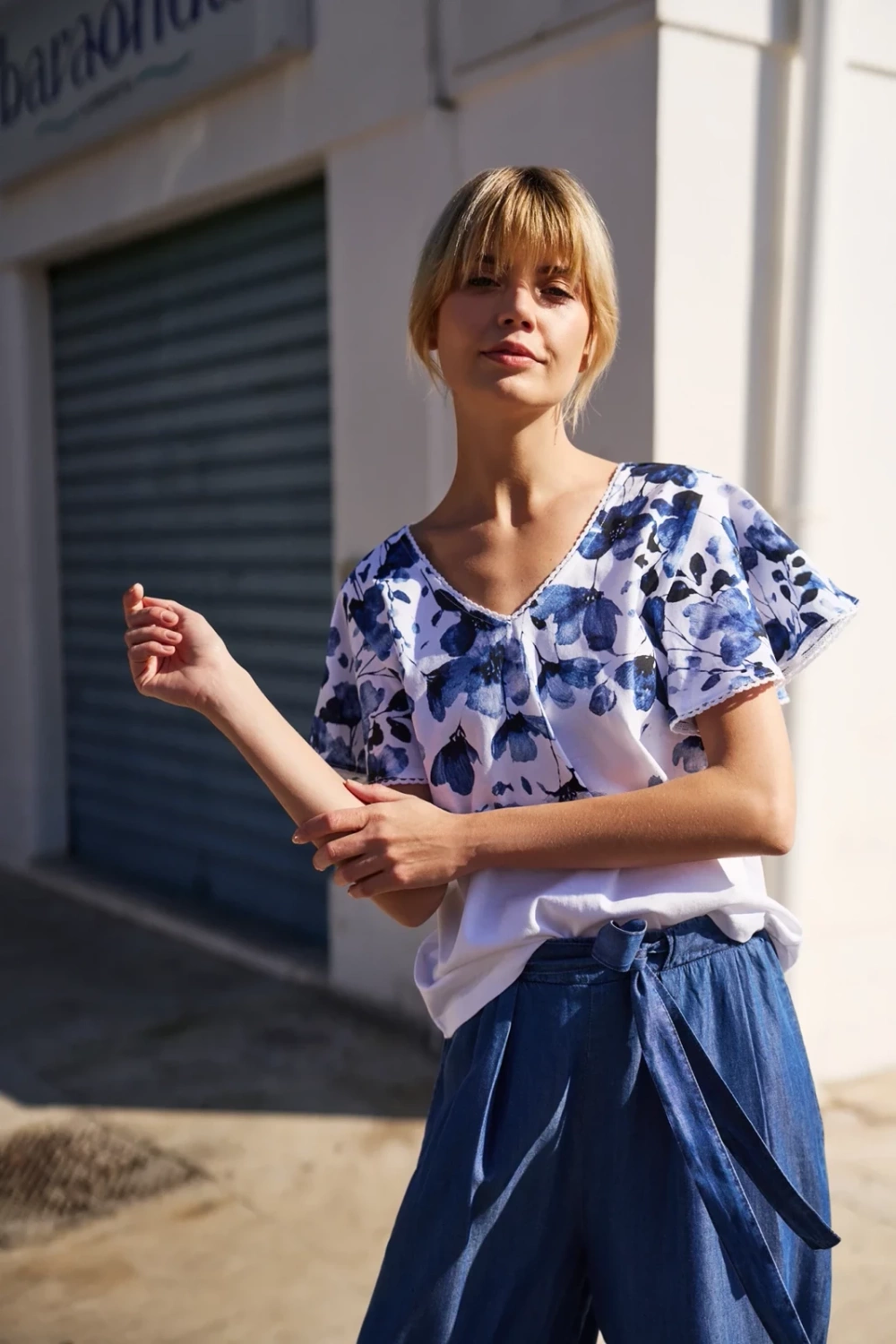 Marisse White Cotton Floral Blouse