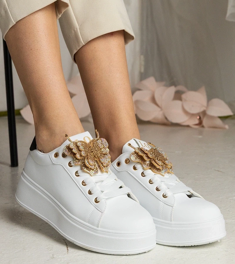 Gemre Adidași alb-negru decorați cu fluturaș cu zirconii Kariba