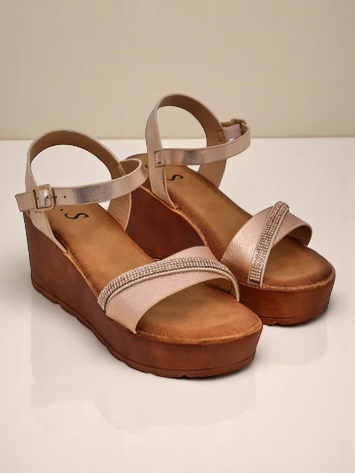 Resti Women's wedge sandals with rhinestones and glitter Aurora Glow