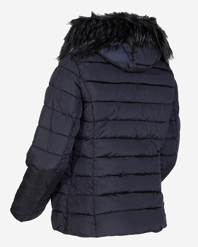 Resti Navy blue women's quilted jacket with hood and fur- Clothing