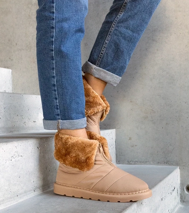 marka niezdefiniowana Beige insulated snow boots with collar Edidda