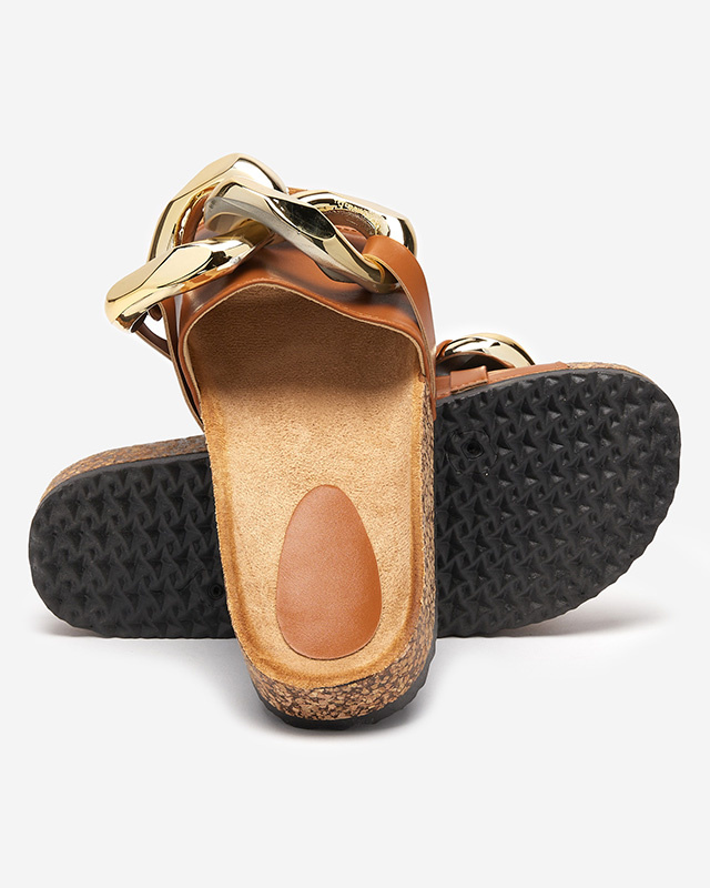 Resti Ladies&#039; brown slippers with decoration at Fixci- Footwear