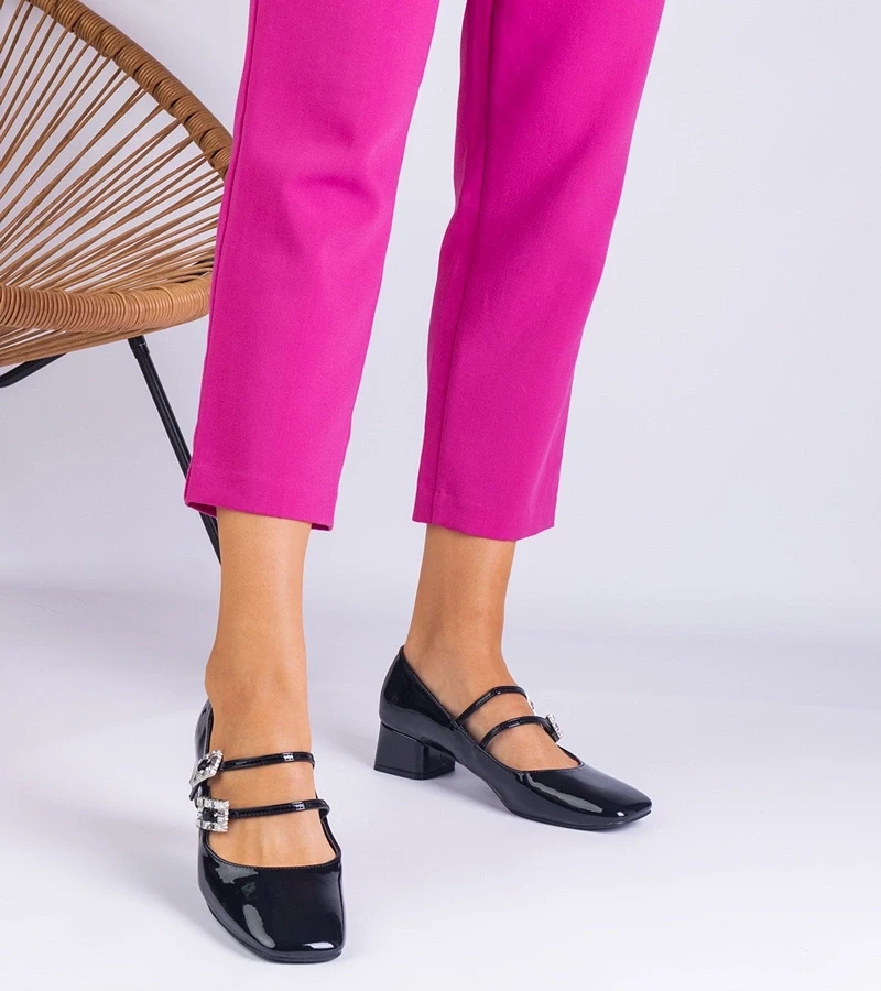 Gemre Pantofi negri lăcuiți cu cataramă cu zirconii Viansol