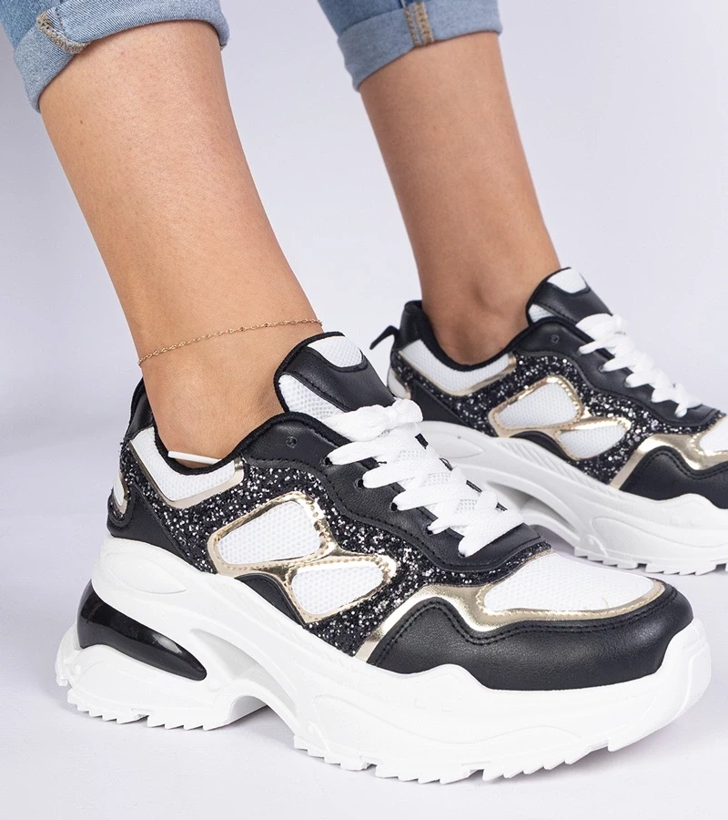 Gemre Adidași negri de damă decorați cu sclipici Sandoria