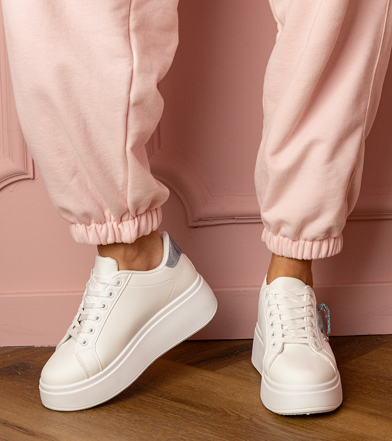 Gemre Adidași albi cu inimioară albastră și cristale Lerisol