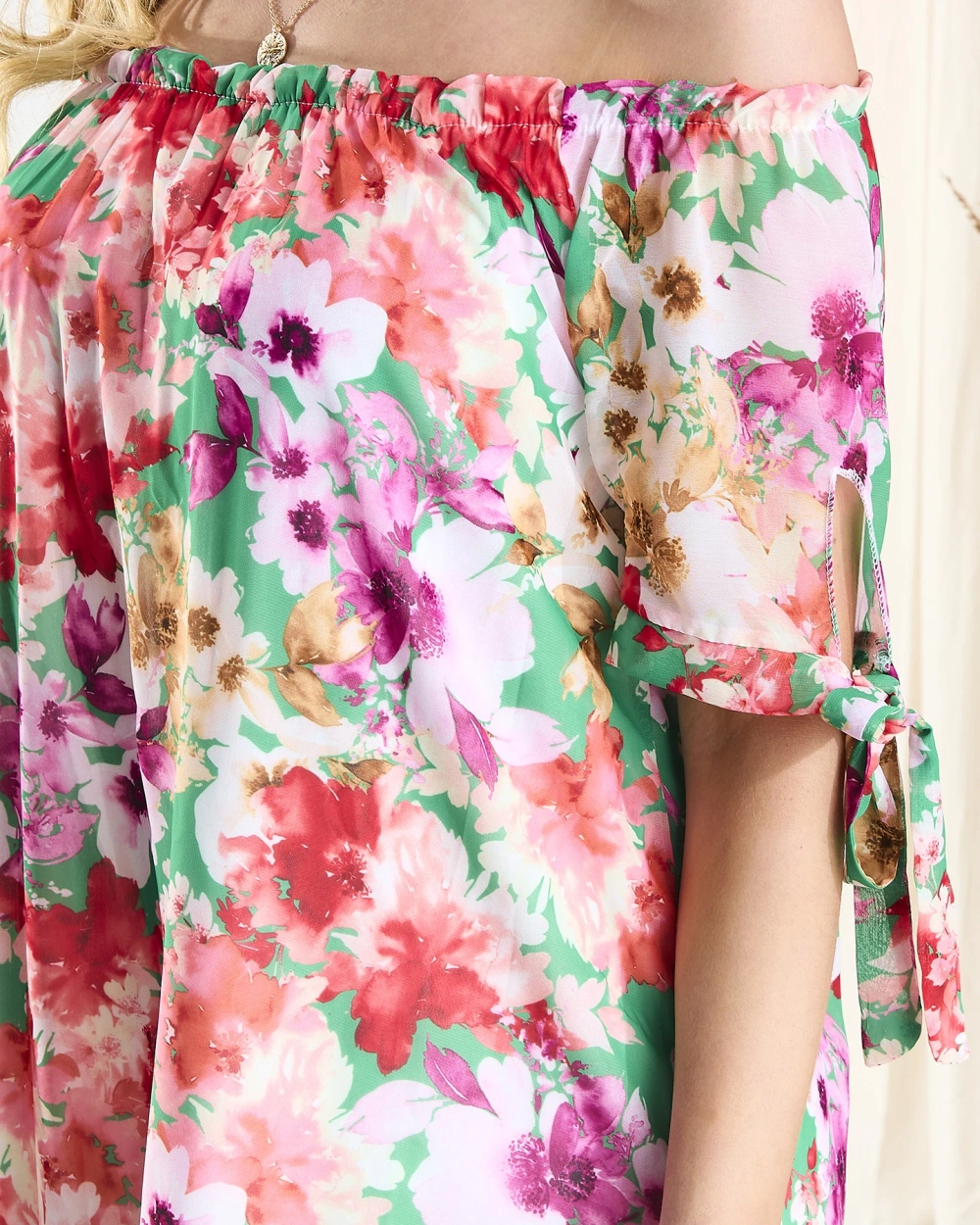 Resti Green women's dress a'la hiszpanka with colorful flowers - Clothing