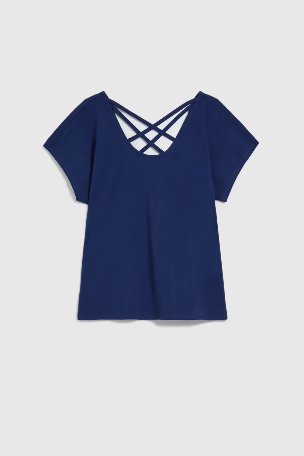 Women's blue T-shirt with back neckline MOODO - navy blue