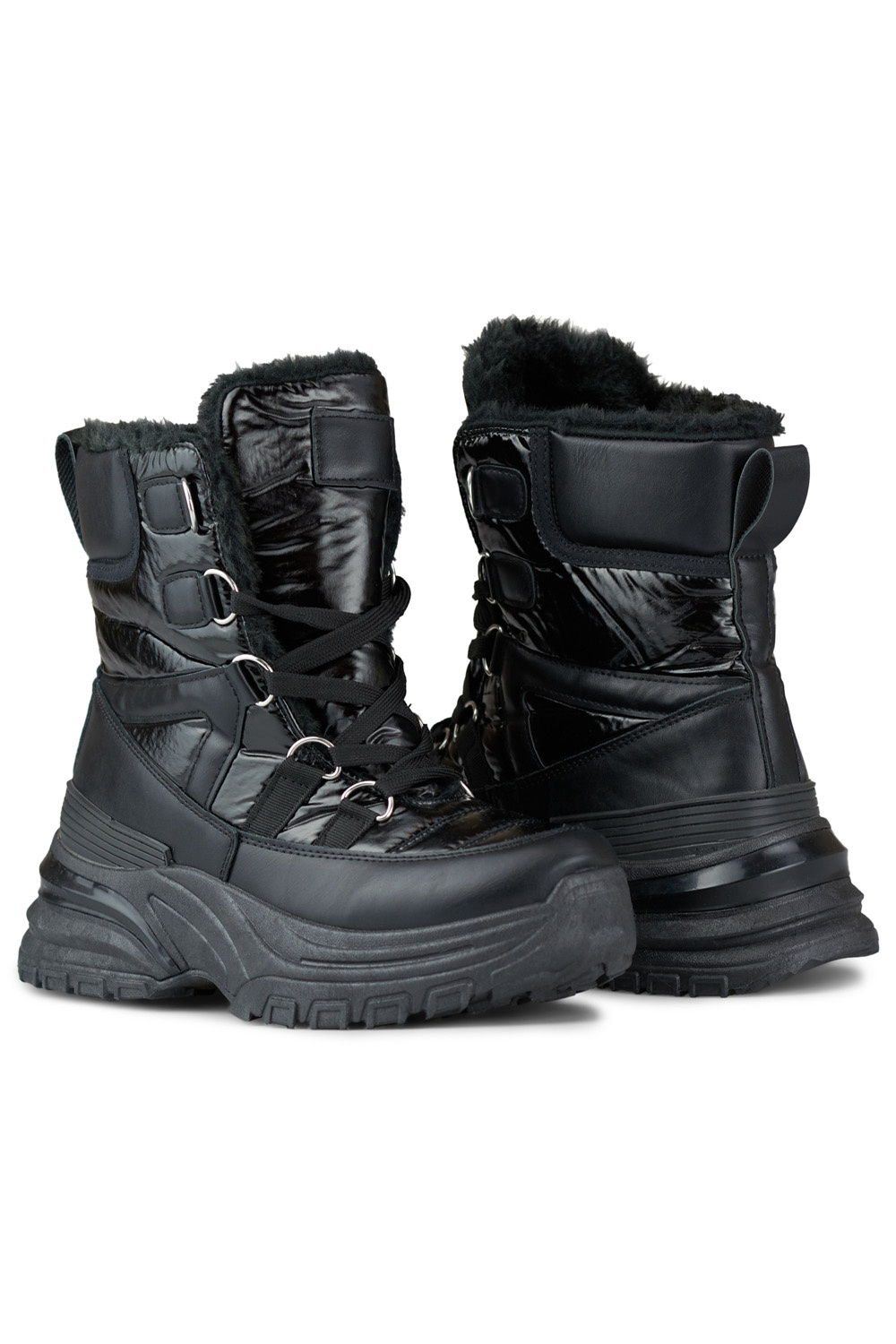 primohurt Czarne sportowe sznurowane śniegowce damskie