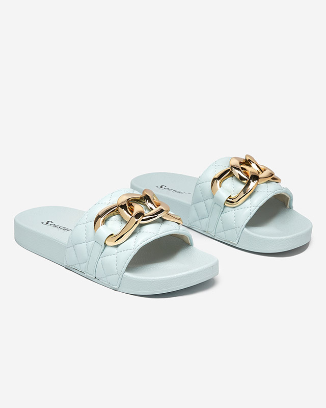 Resti Blue women's quilted slippers with a gold chain Eteris - Footwear