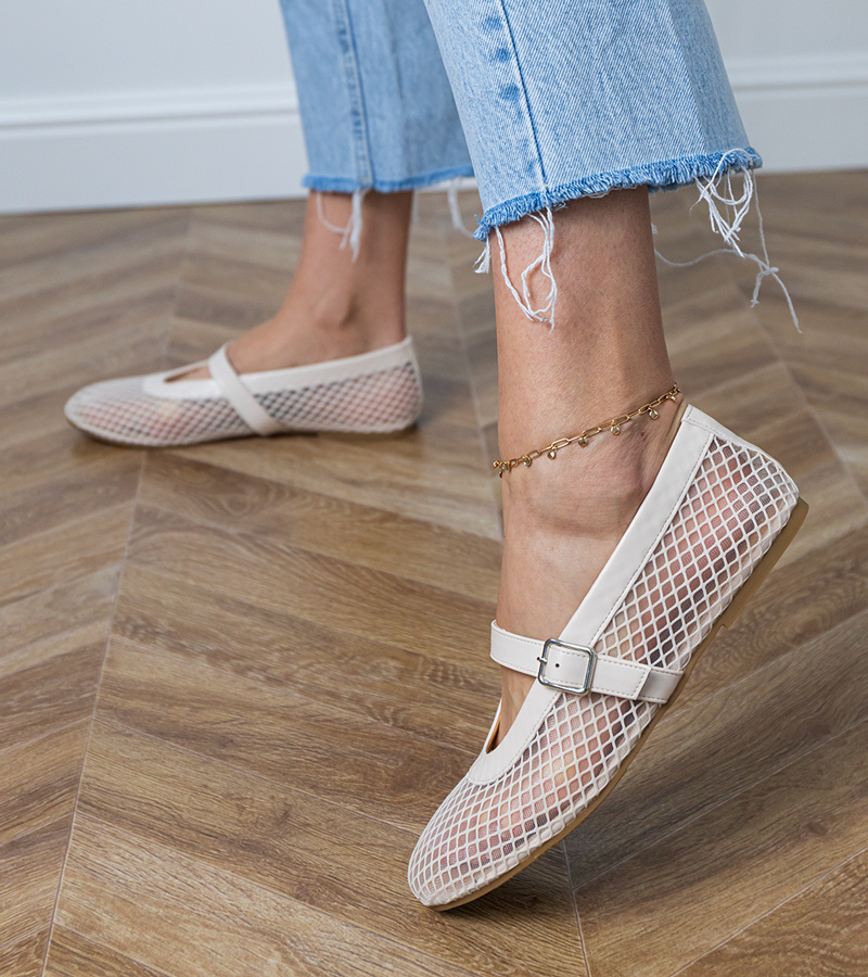 D/CEO Beige mesh ballet flats with buckle Turina