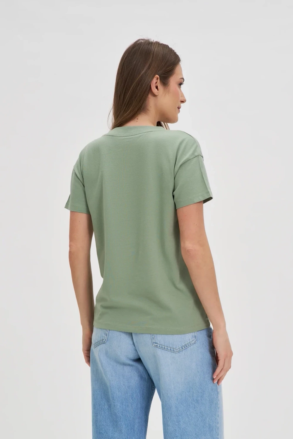 Marisse Cotton V-Neck T-Shirt In Olive Green