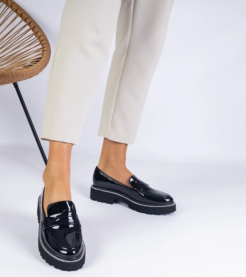 Gemre Mocasini negri lăcuiți decorați cu zirconii Margusto