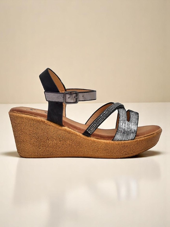 Resti Women&#039;s wedge sandals with rhinestones and glitter Eclat