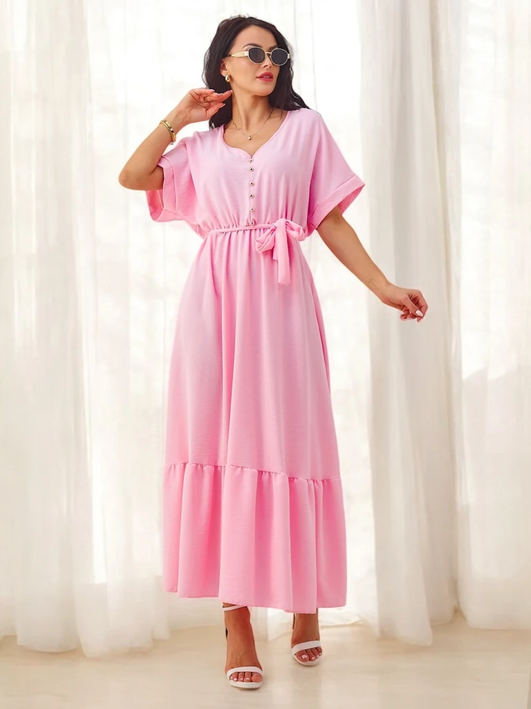 Resti Women's midi dress with short sleeves and decorative buttons