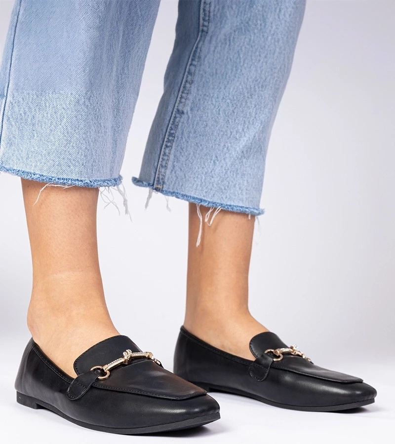 Gemre Pantofi eleganți negri cu ornament auriu și pietre Kalisa