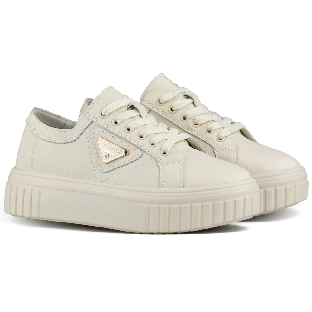 primohurt Beżowe buty sportowe damskie ze skóry naturalnej skórzane buty sportowe dla kobiet