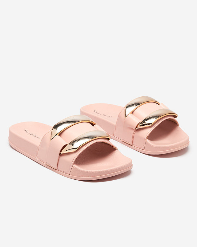 Resti Pink women&#039;s slippers with gold Serina ornament - Footwear