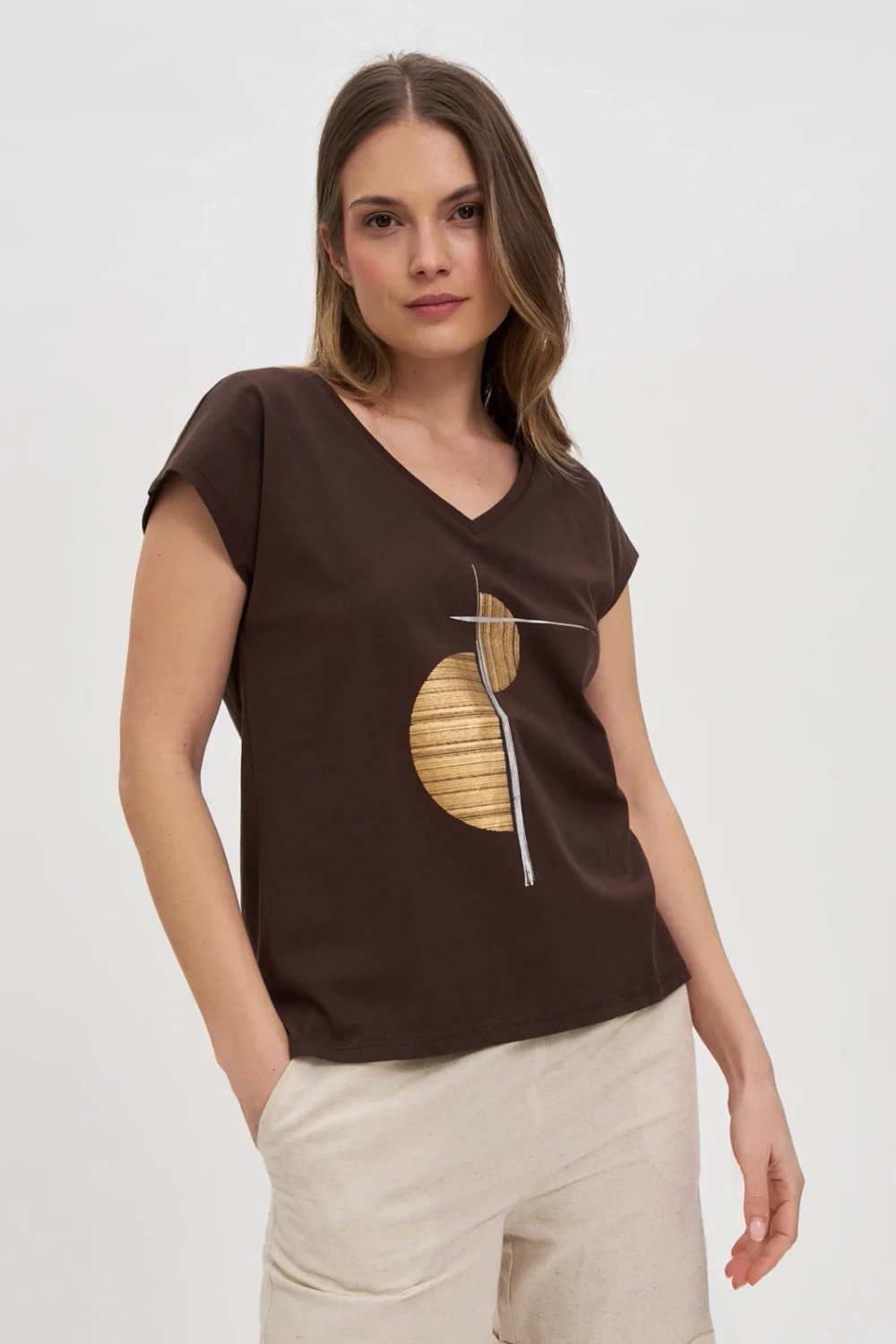 Marisse Brown Cotton T-Shirt