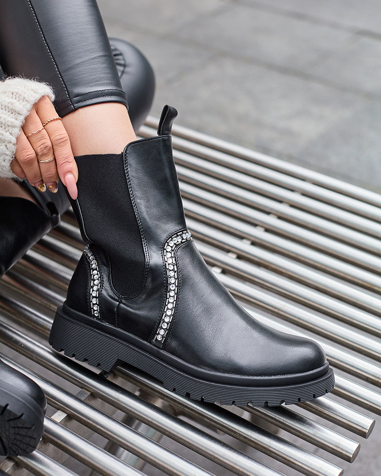 Resti Black women&#039;s high boots with crystals Seysiella