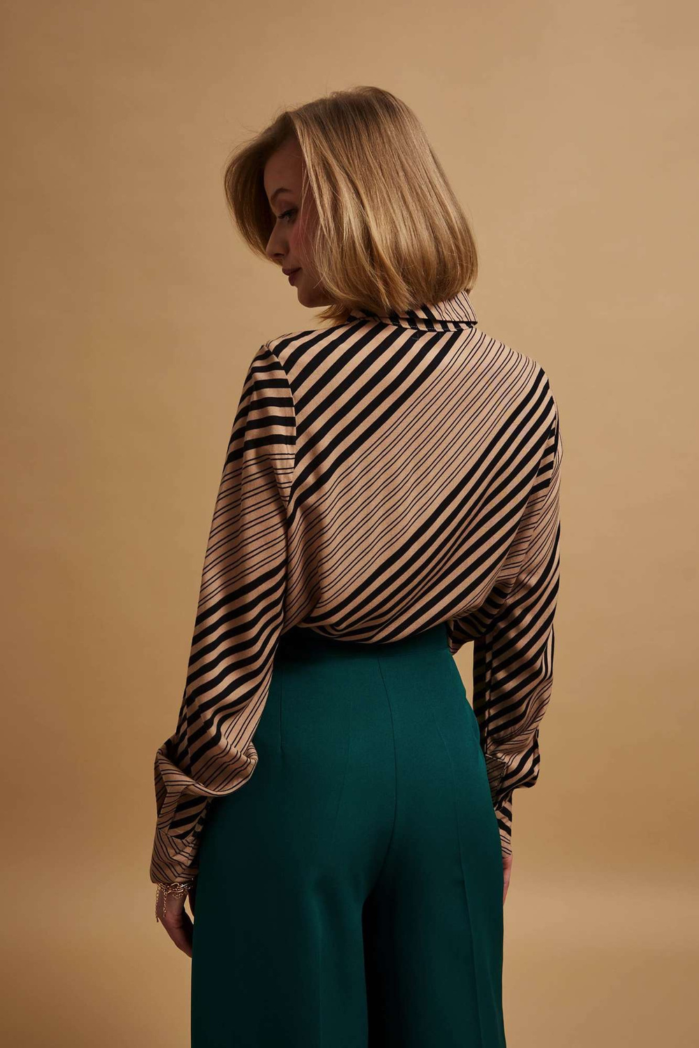 Marisse Dark Beige Striped Shirt