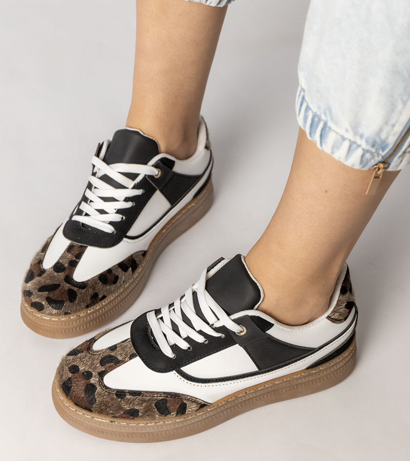 Gemre Adidași alb-negru cu detalii leopard Meril