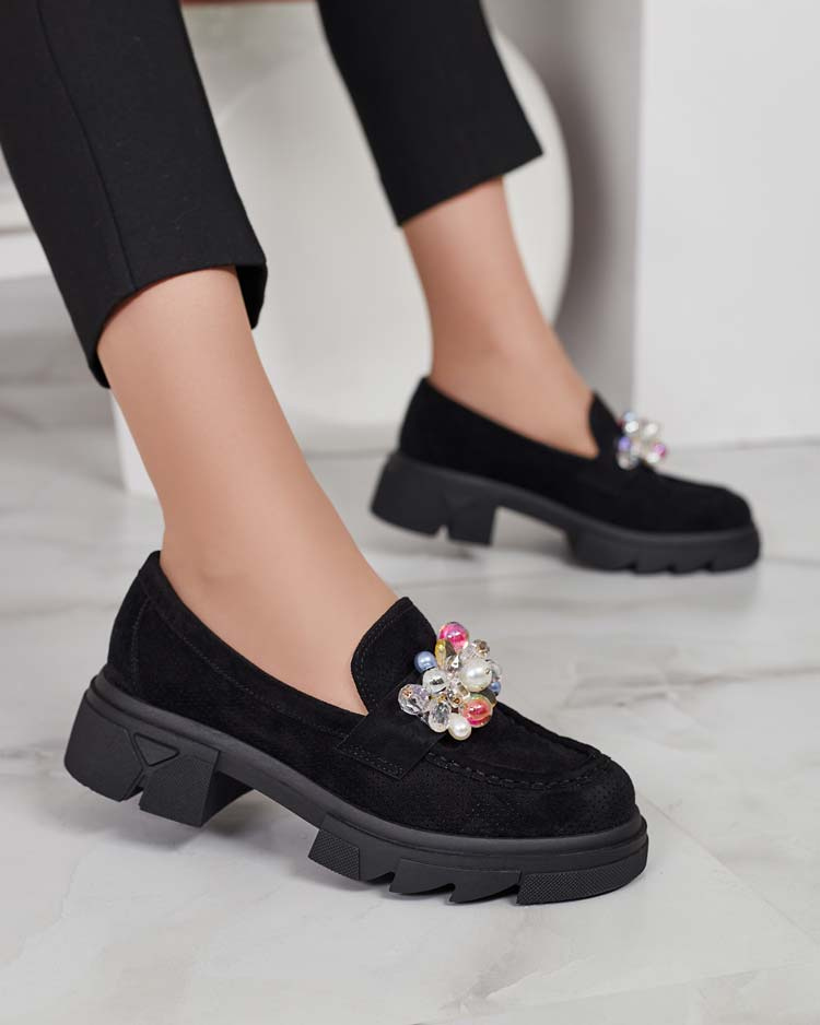 Resti Black women&#039;s moccasins with colorful Glam crystals