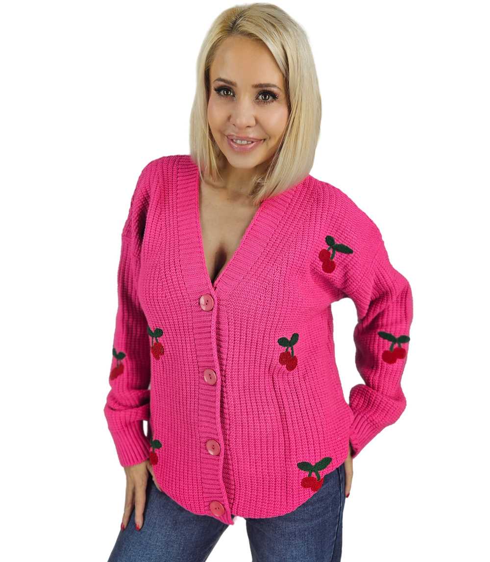Pri Warm and cozy women's sweater with cherries in autumn LARAMIE
