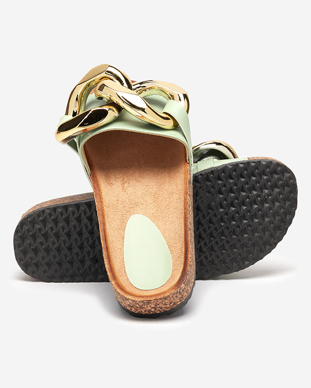 Resti Women&#039;s green slippers with decoration at Fixci- Footwear