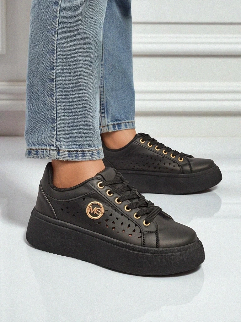 Resti Aurelia Nero - Black platform made of eco-leather, model LH201-8