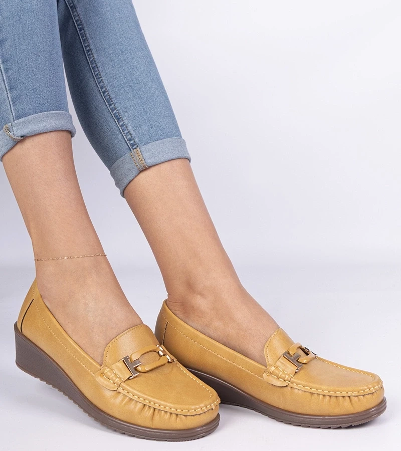 Gemre Mocasini galbeni de damă pe pană din piele ecologică Kappi