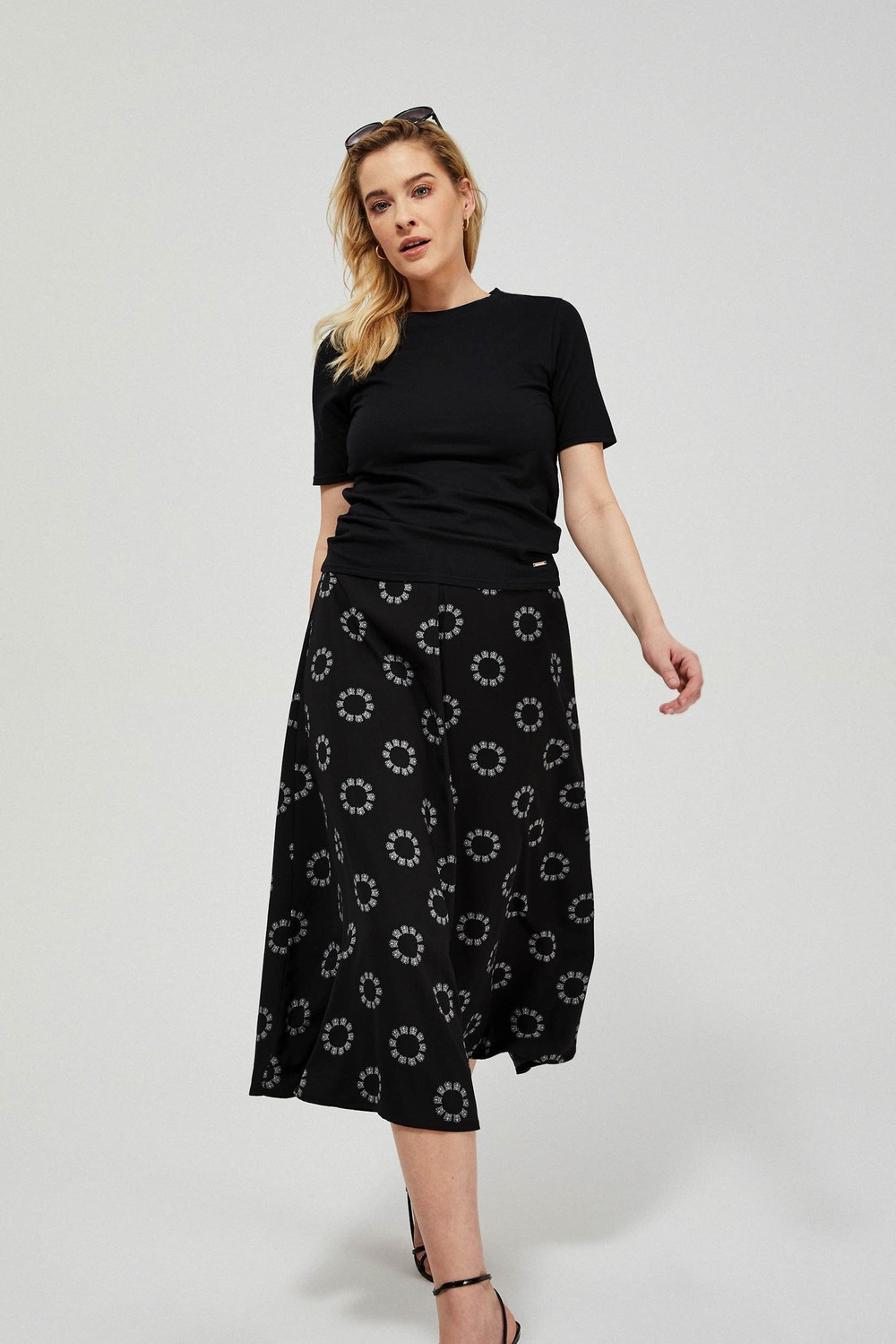 Marisse Flared Skirt With Print L-Sc-3421 Black