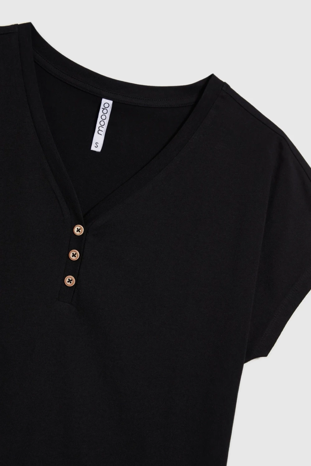 Marisse Black Cotton Button-Up Blouse