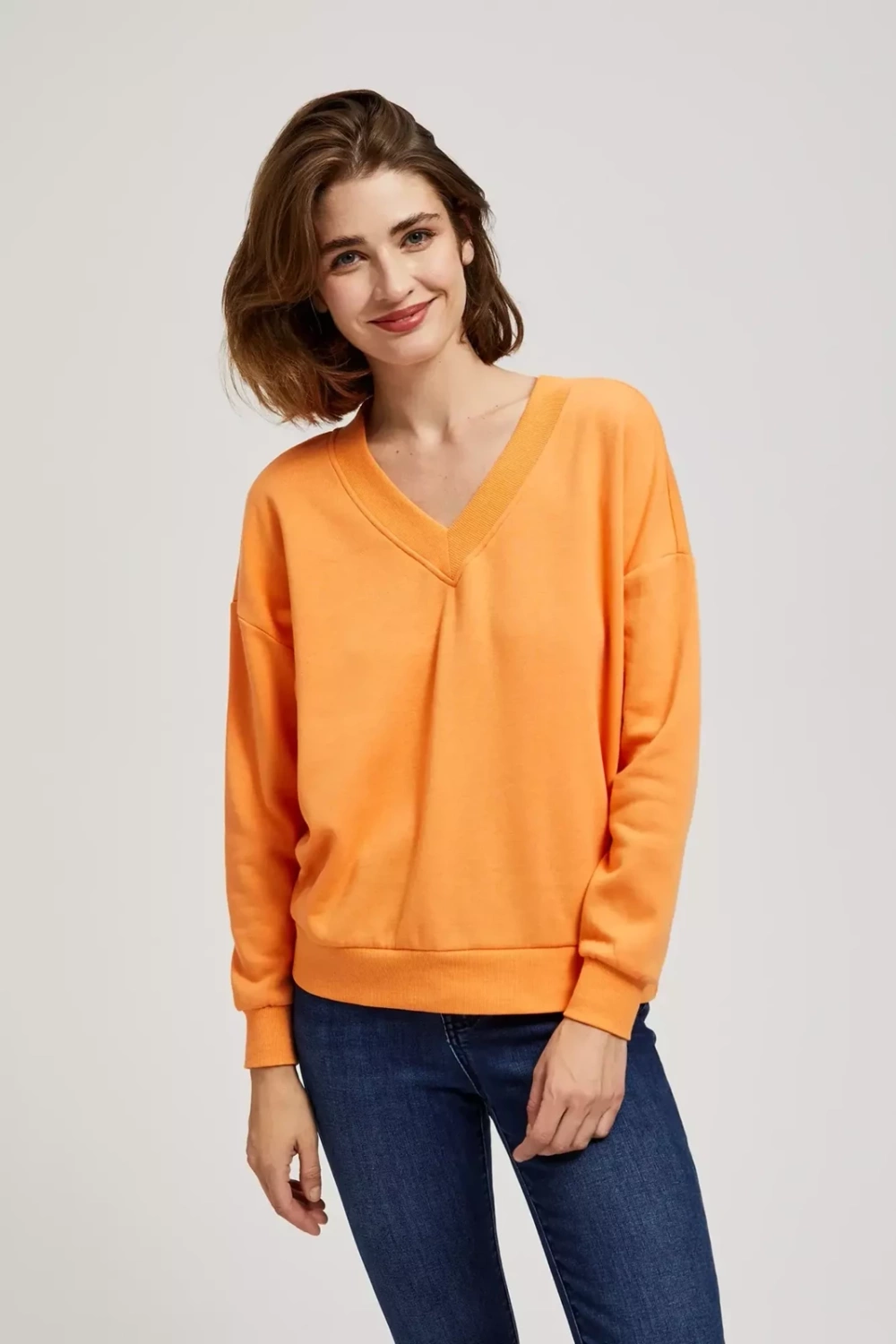Marisse Orange V-Neck Sweatshirt