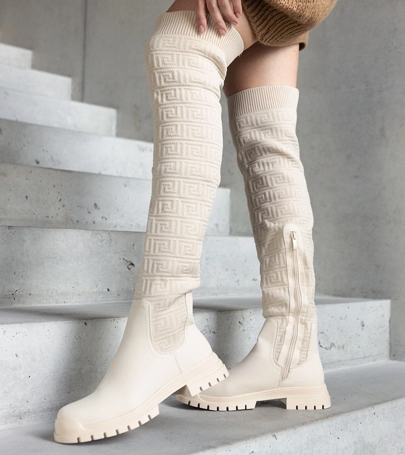 Gemre Cizme bej din material cu finisaj mat Scarlett