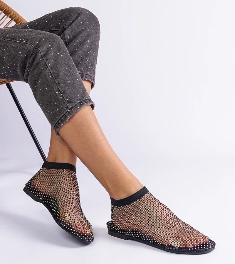 Gemre Sandale negre din plasă cu pietre strălucitoare Antalia