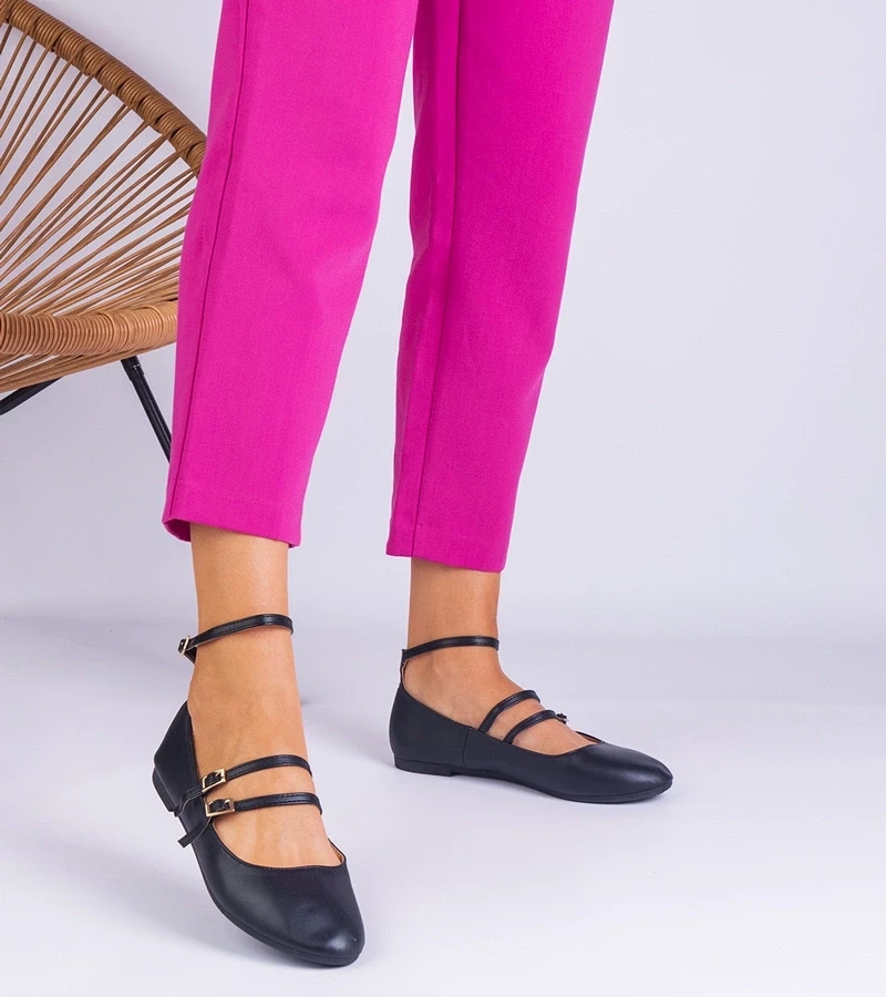 marka niezdefiniowana Black eco-leather ballet flats with buckles Vitoldora