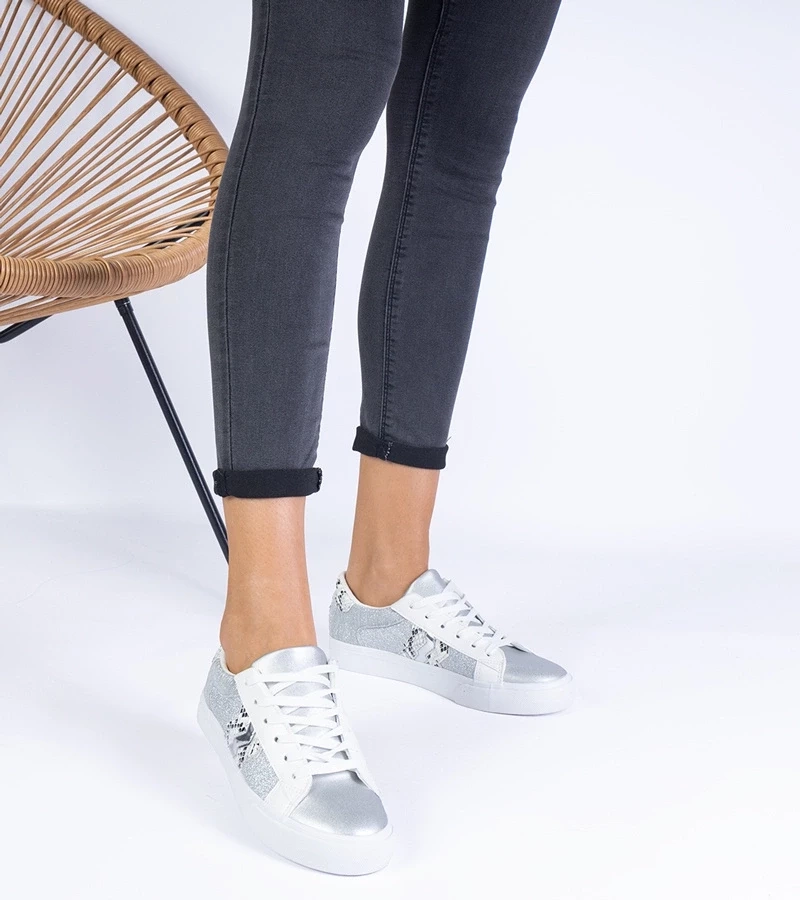 Gemre Pantofi sport damă argintii cu motiv animalier Walorin