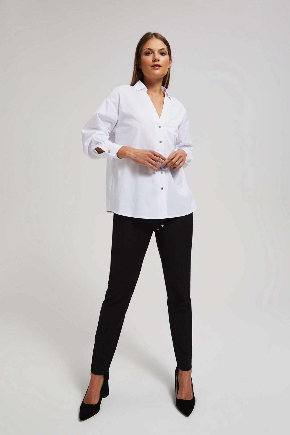 Marisse Shirt With Silver Decorative Buttons And White Collar