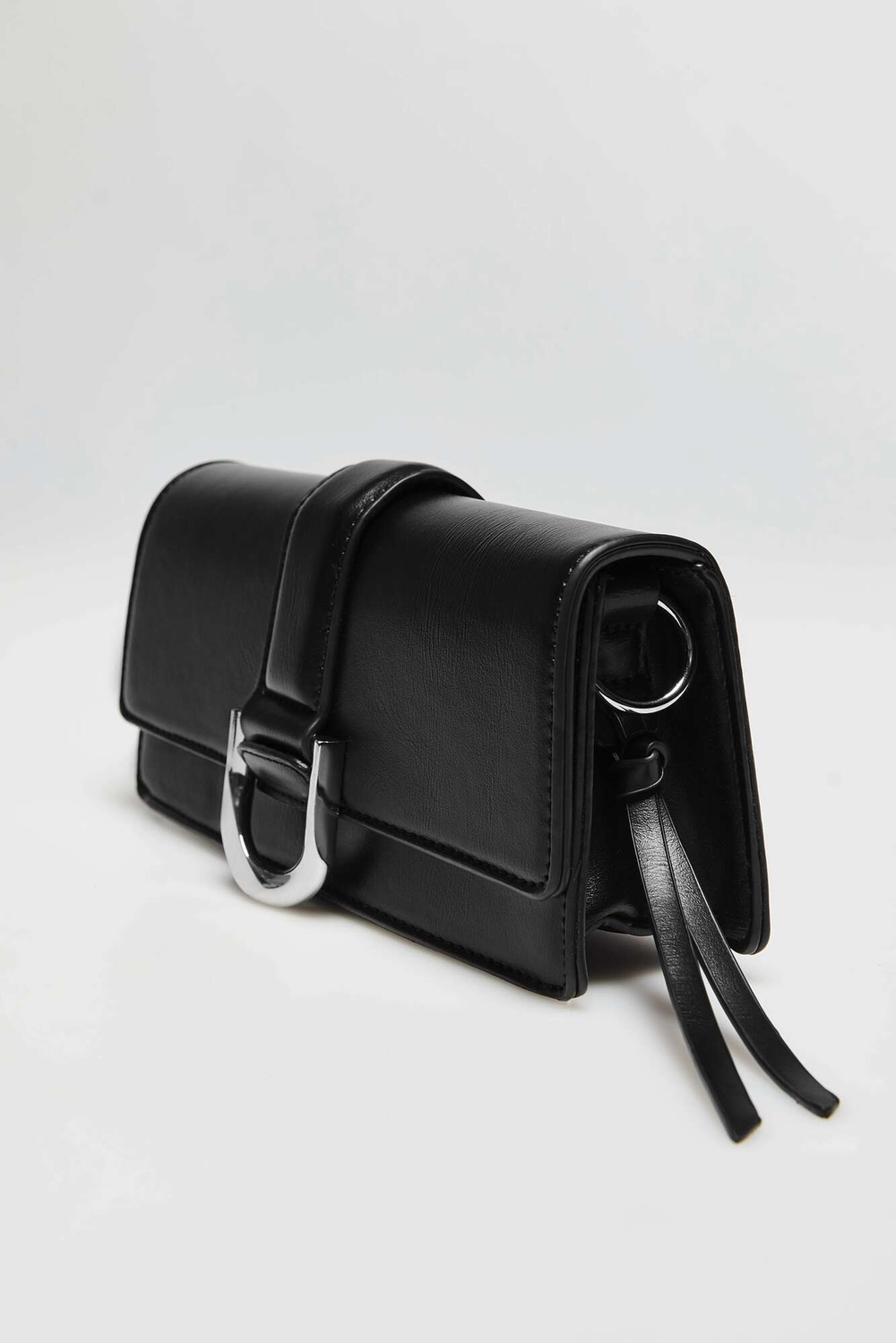 Marisse Shoulder Bag With Silver Buckle, Black