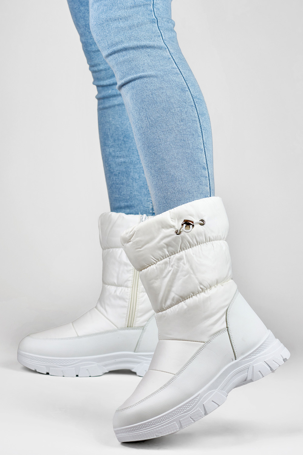 primohurt Wysokie buty zimowe damskie ze ściągaczem śniegowce białe