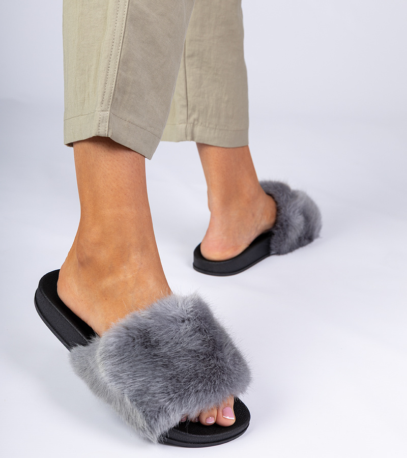 marka niezdefiniowana Gray fur slides Manny