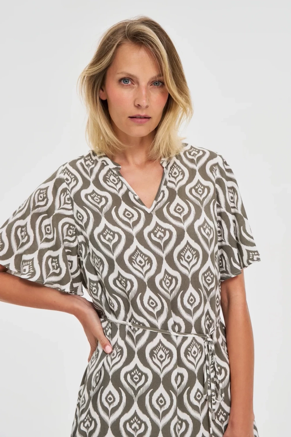 Marisse Patterned Olive Dress