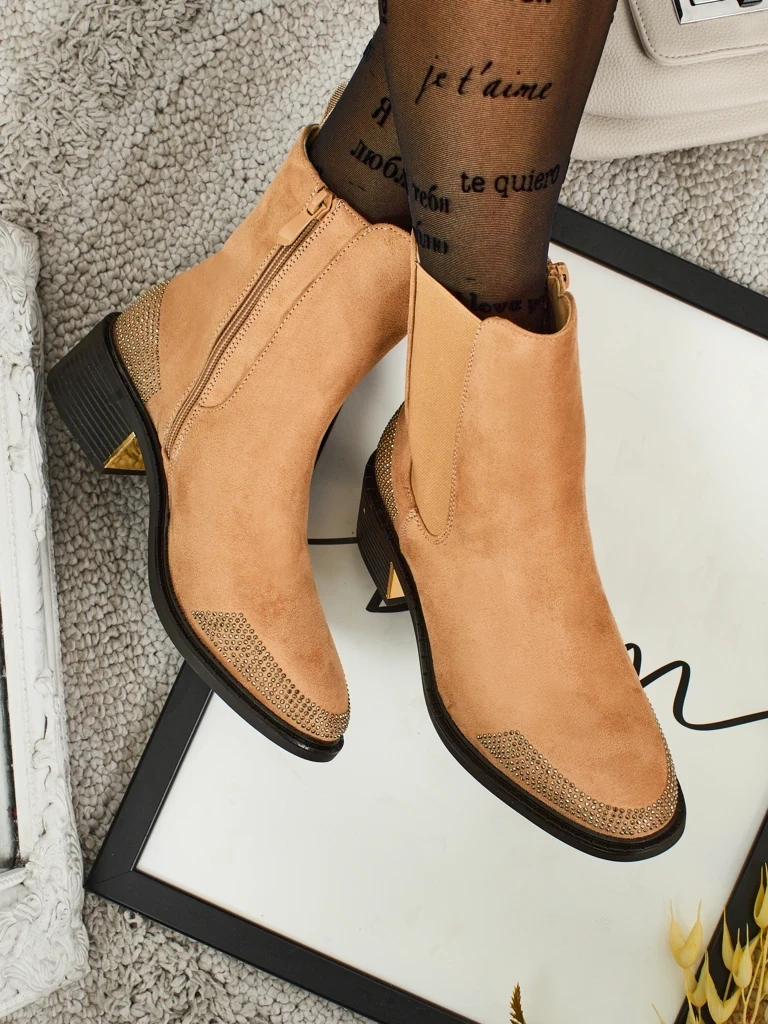 Resti Women's Eco Suede Ankle Boots Decorated with Rhinestones TangleMist