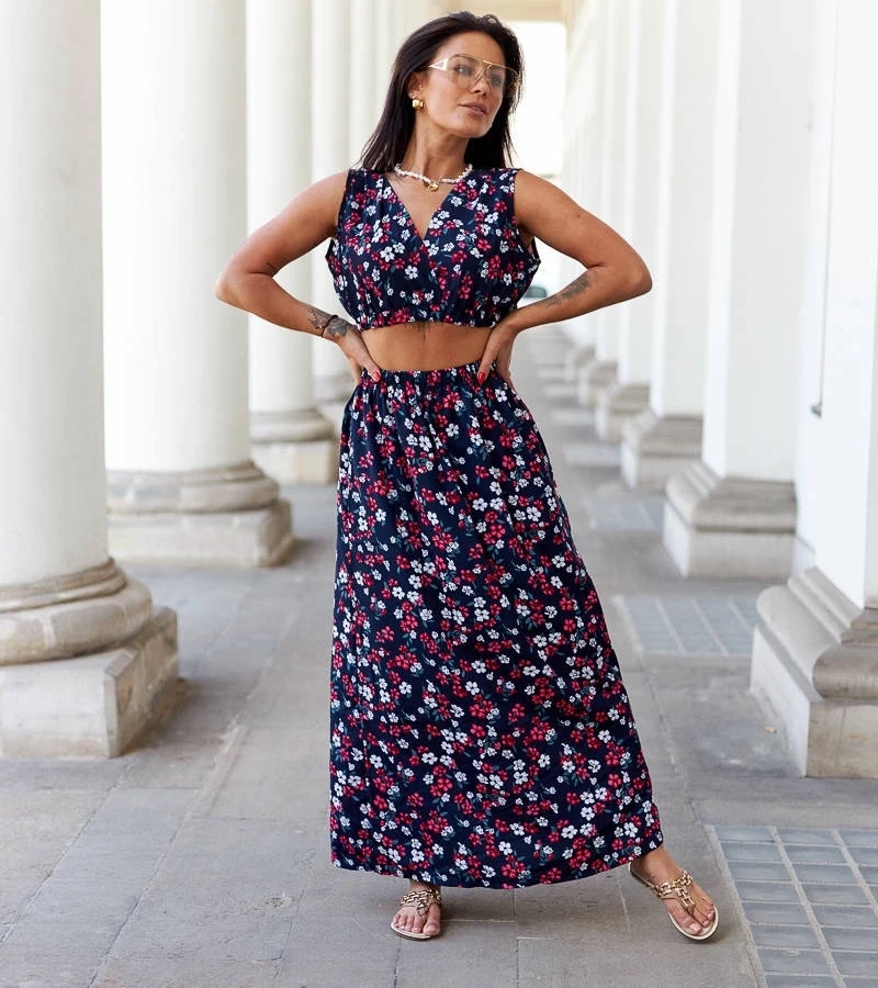 UR/CEO Navy floral set with top and skirt Genova