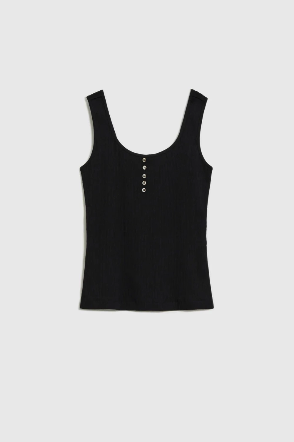 Marisse Black Ribbed Button-Up Top