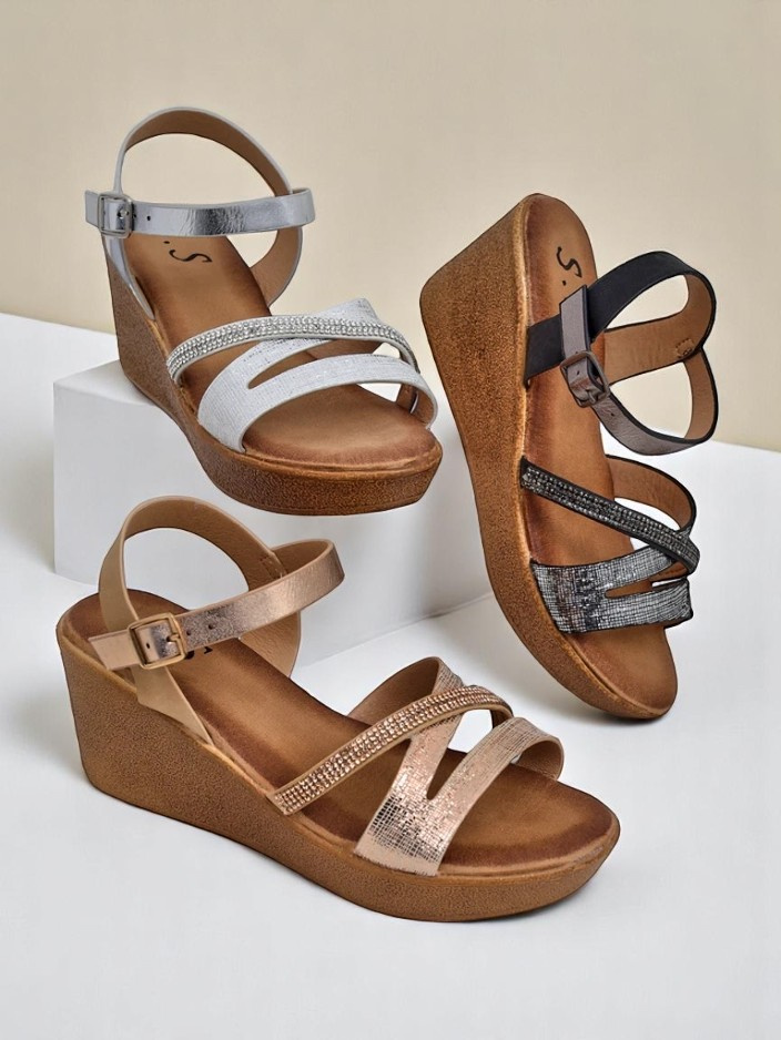 Resti Women's wedge sandals with rhinestones and glitter Eclat