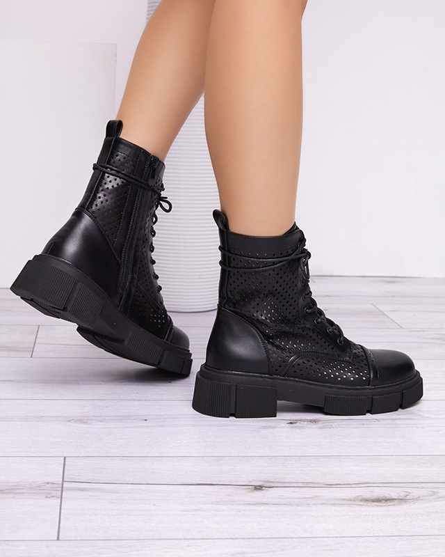 Resti Women&#039;s black openwork ankle boots with a flat heel Rolika - Footwear