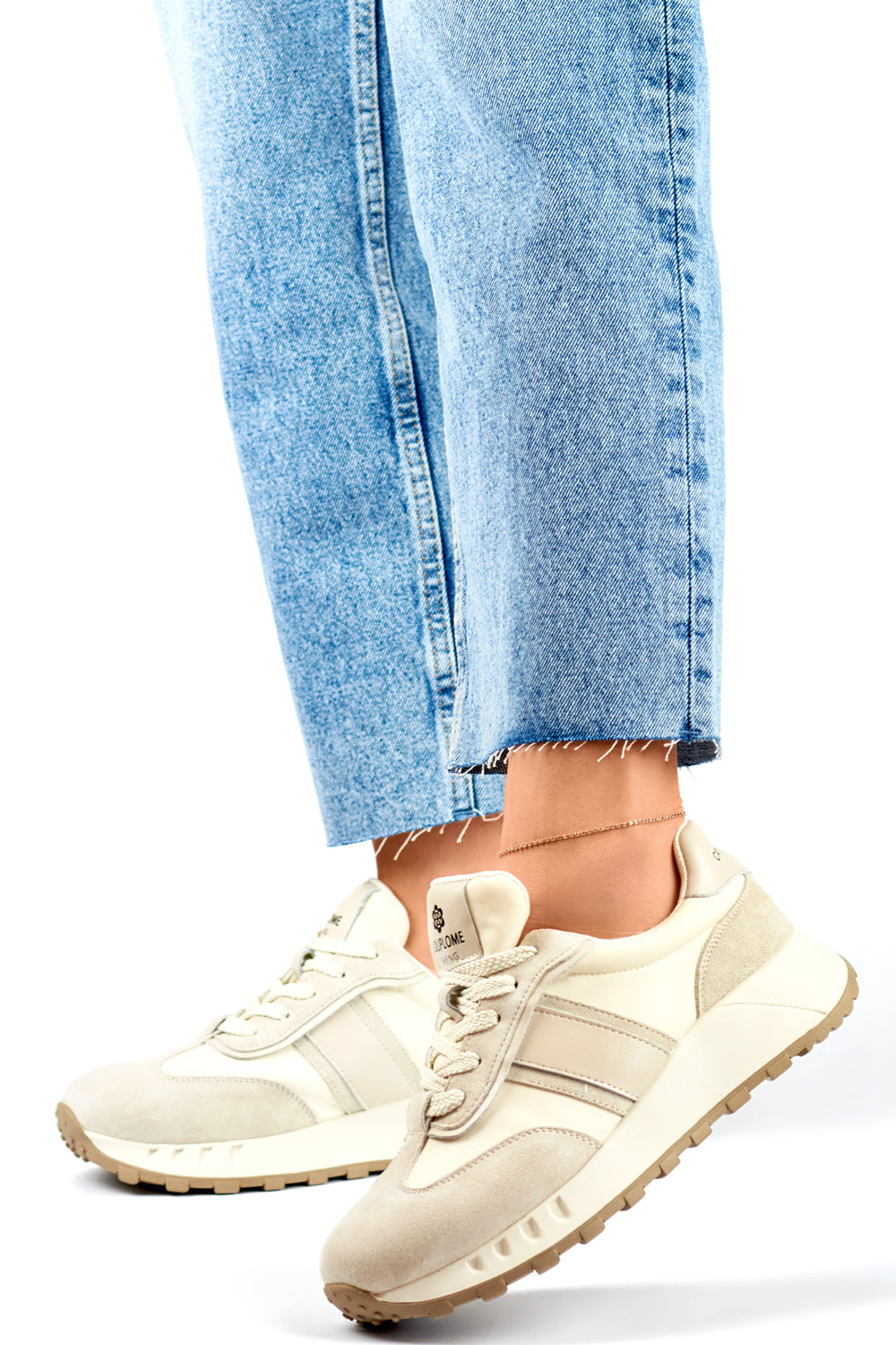 primohurt Beżowe sneakersy damskie skórzane sportowe buty damskie